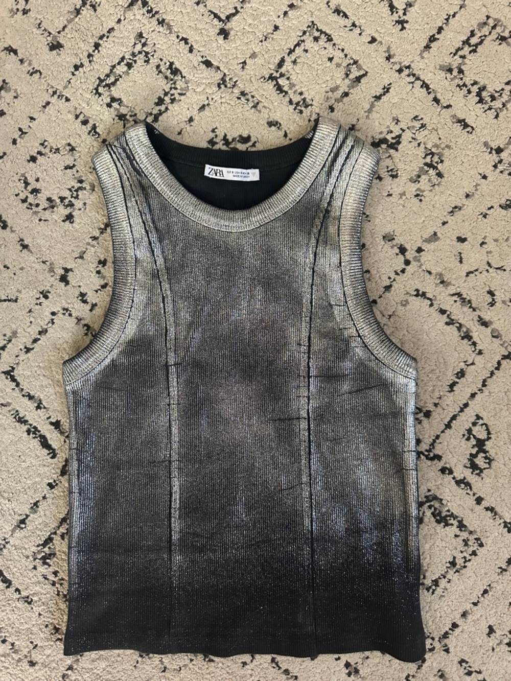 Zara Silver-to-Black Metallic Ribbed Tank